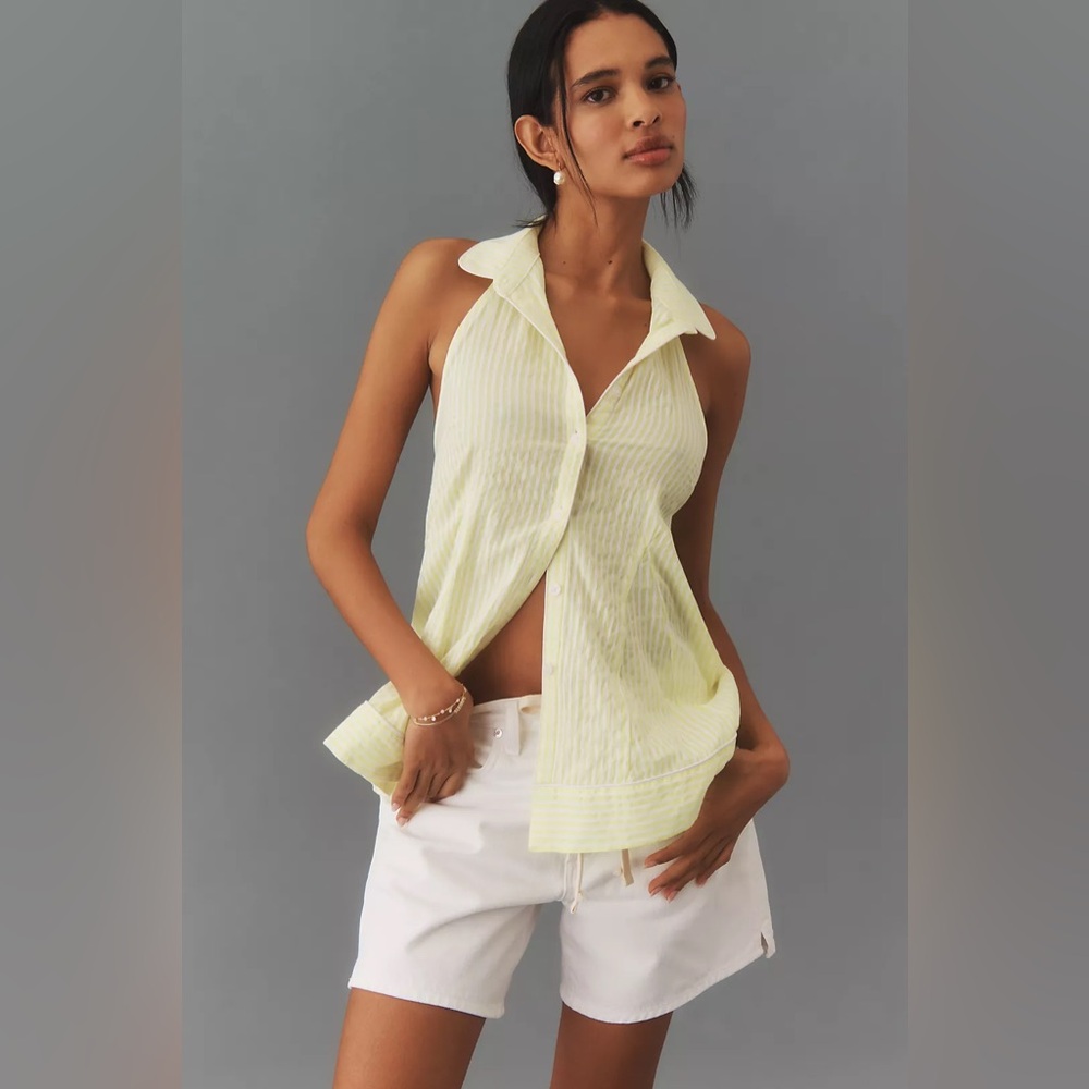 Anthropologie sleeveless button-front halter swing top